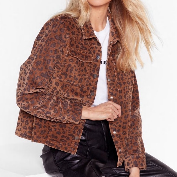 Nasty gal leopard corduroy jacket size 4 - Picture 1 of 3